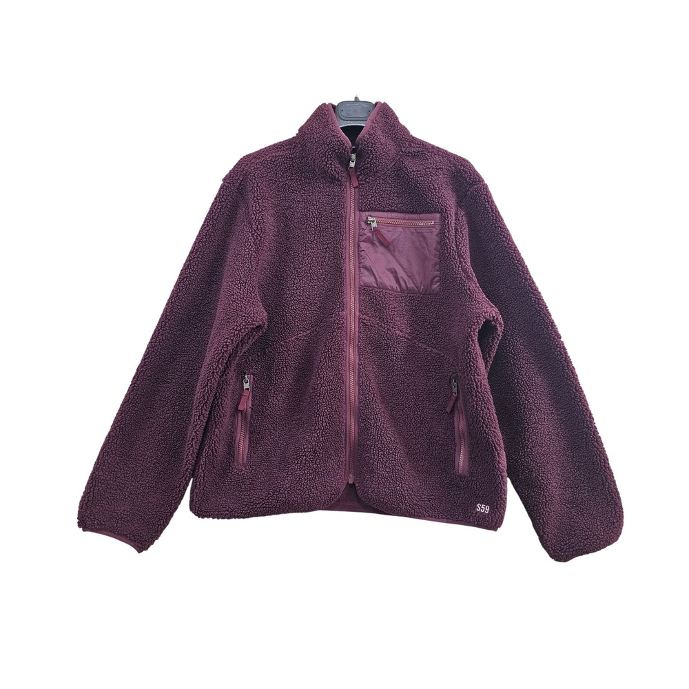 Splits59 Harris Sherpa Jacket Large Burgundy Solid Cozy Zip Up Mock Neck 19213